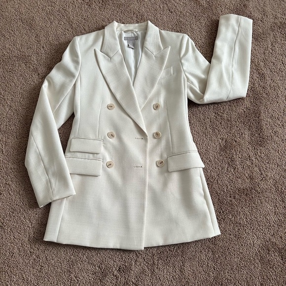 H&M Double-Breasted Cream Blazer Jacket -XS - Picture 2 of 10